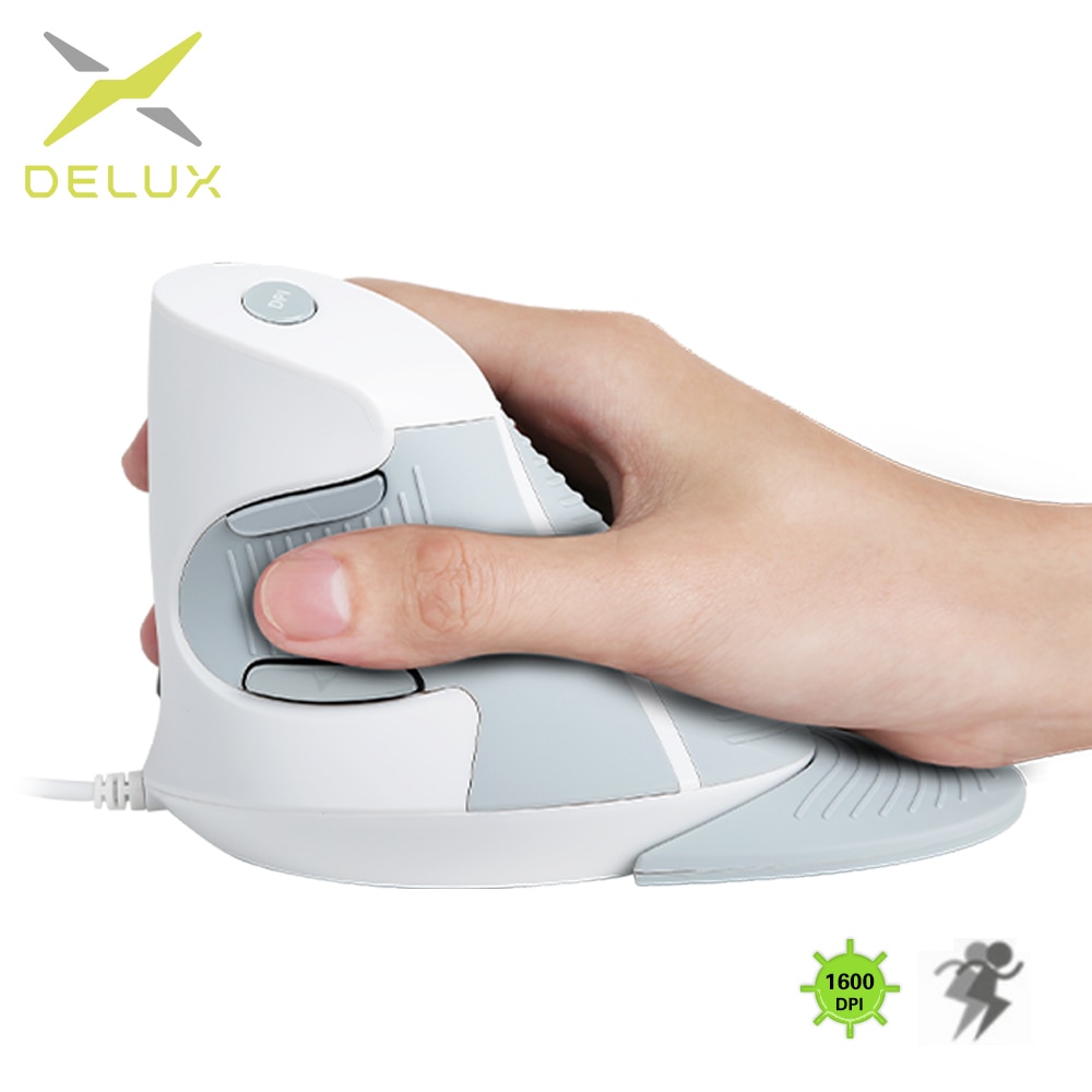 Delux M618BU White Wired Ergonomic Vertical Mouse 1600 DPI 6 Buttons Optical Right Hand Mice with Wrist mat For PC Lapt