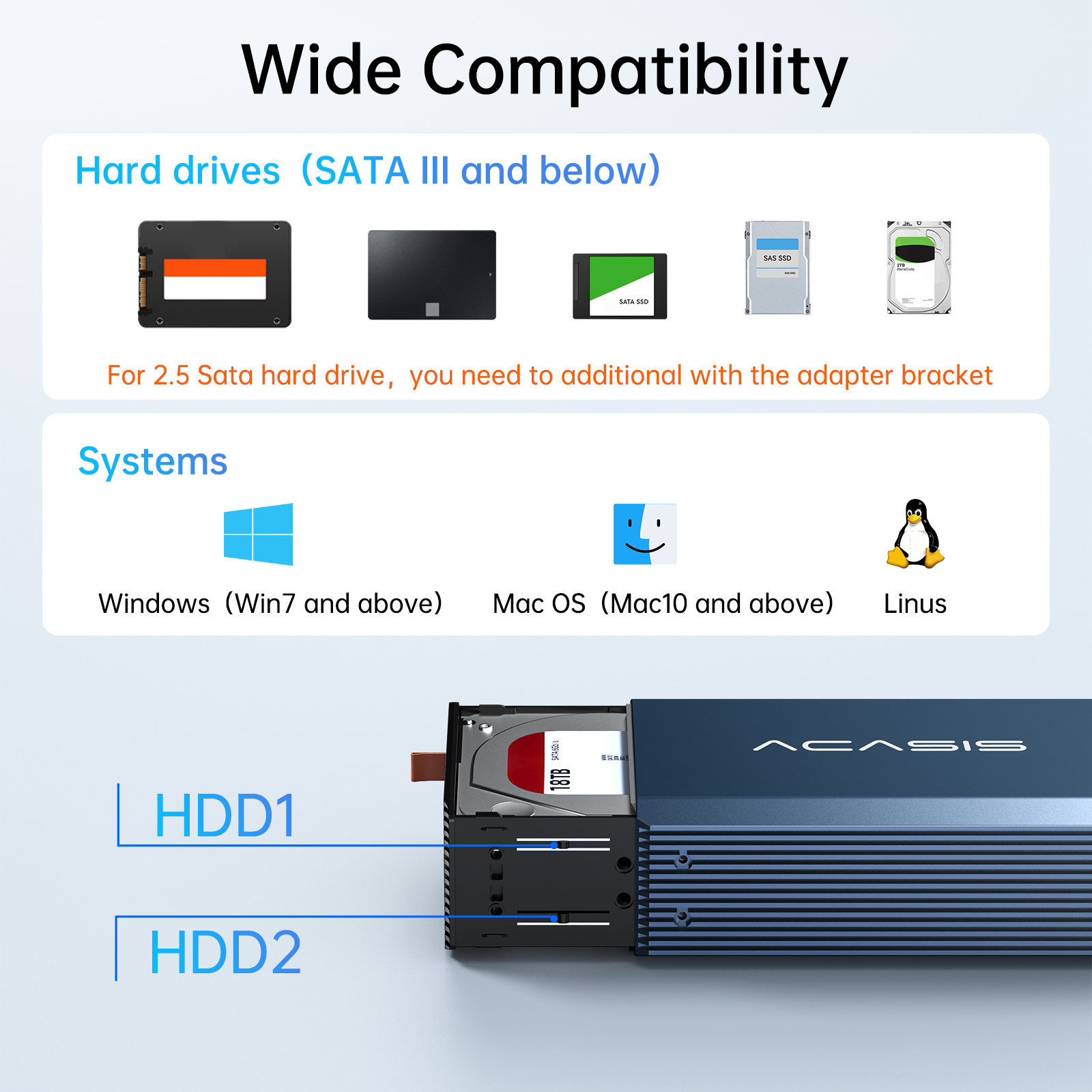 ACASIS 2.5/3.5 Dual Bay SATA To USB 3.0 HDD Enclosure Array Desktop Mobile Hard Disk Box RAID Cabinet USB 3.0 Sata Interface Dual Disc External 36TB for Windows Mac OS. 
