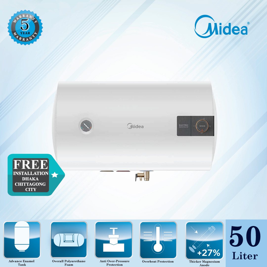 Midea (Model: D50-20a) High Performance Premium Quality Geyser / Water Heater - 50 Litre White Color Water Heaters. 