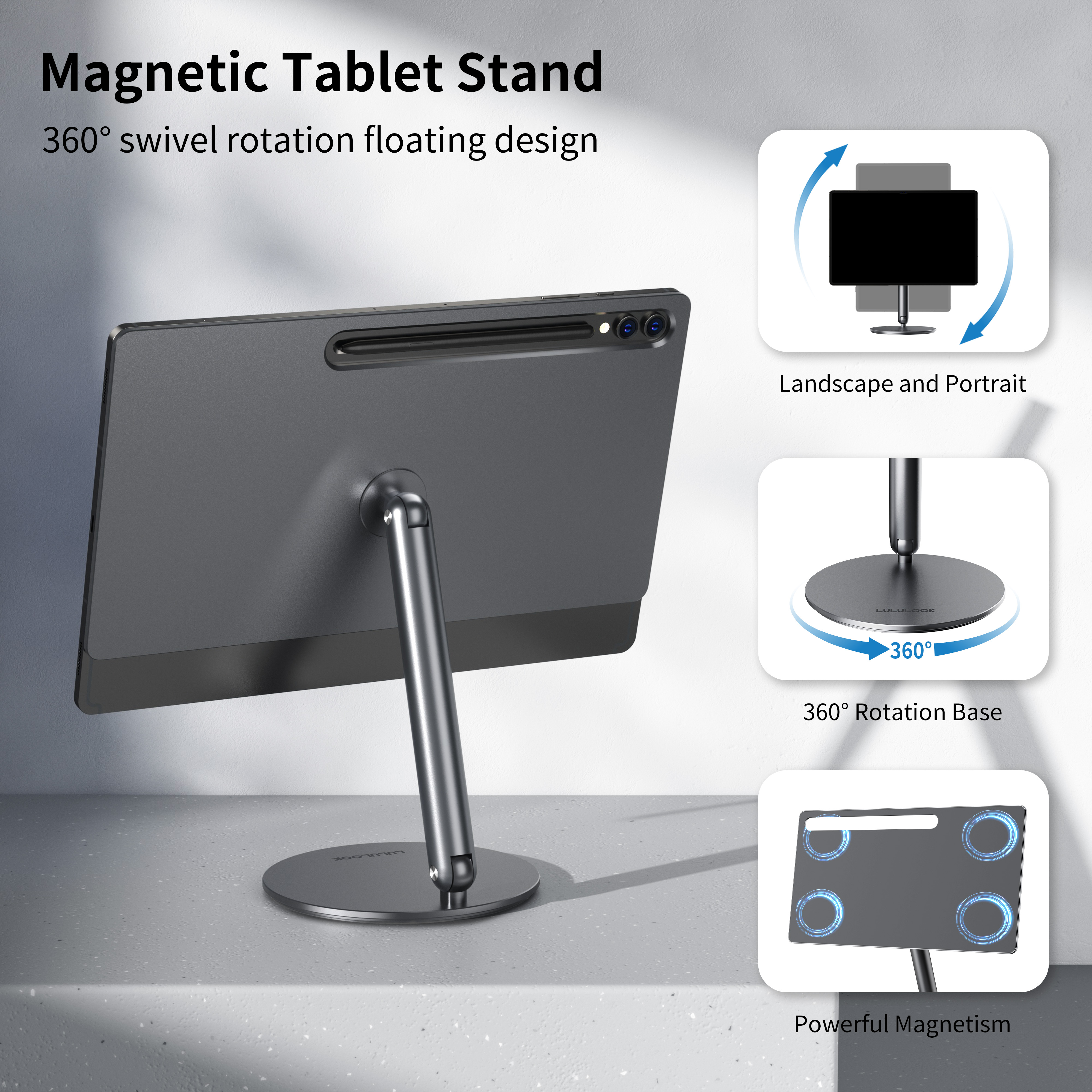 Lululook Magnetic Tablet Stand For Samsung Galaxy Tab S10 S9 Ultra 14.6 S8 Ultra, 360° Rotation Base Adjustable Holder Bracket. 
