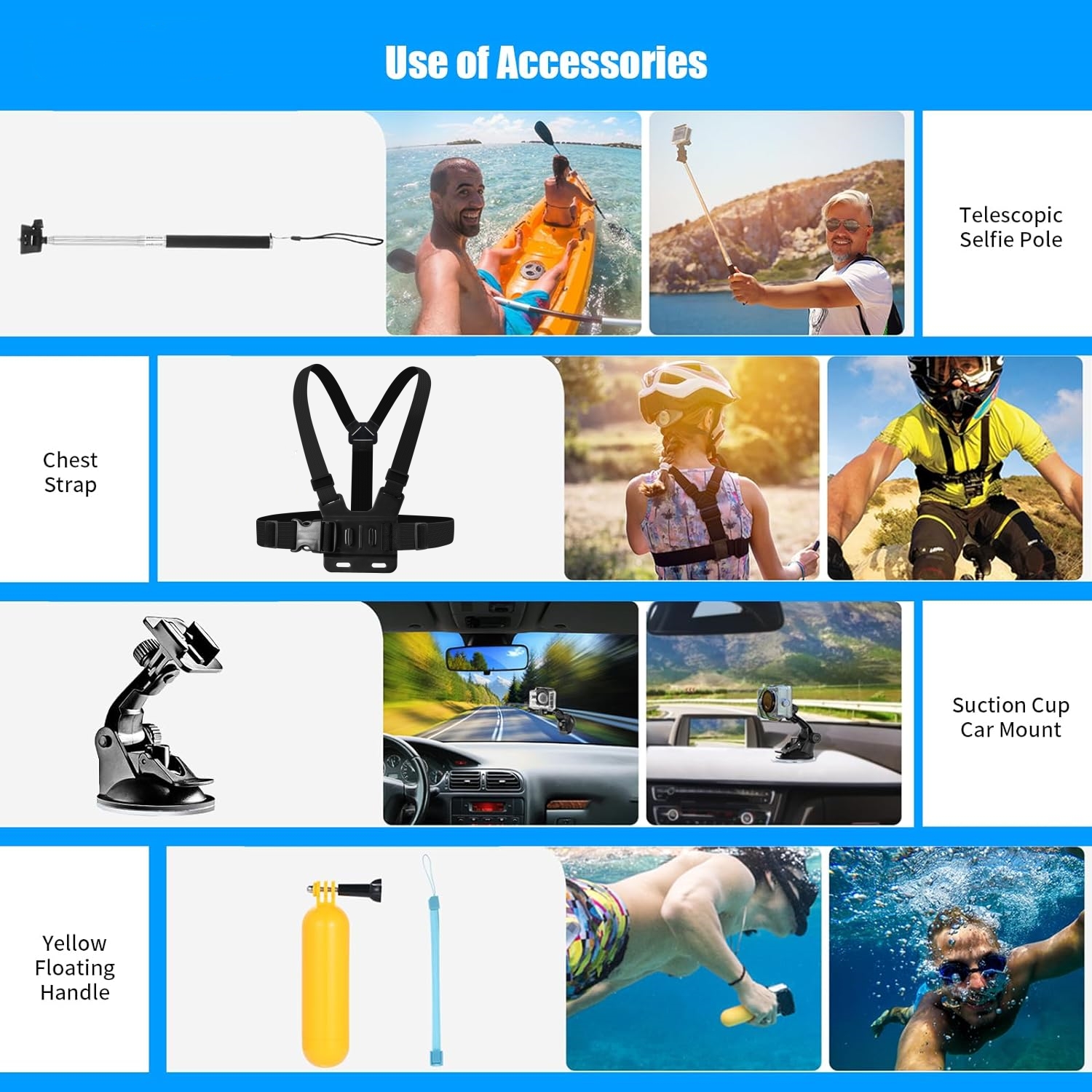 GoPro 13 için 50-in-1 eylem kamera aksesuar kiti 12 11 10 9 8 /Max/GoPro Fusion/Insta360/DJI Osmo spor kameralar aksesuar seti. 