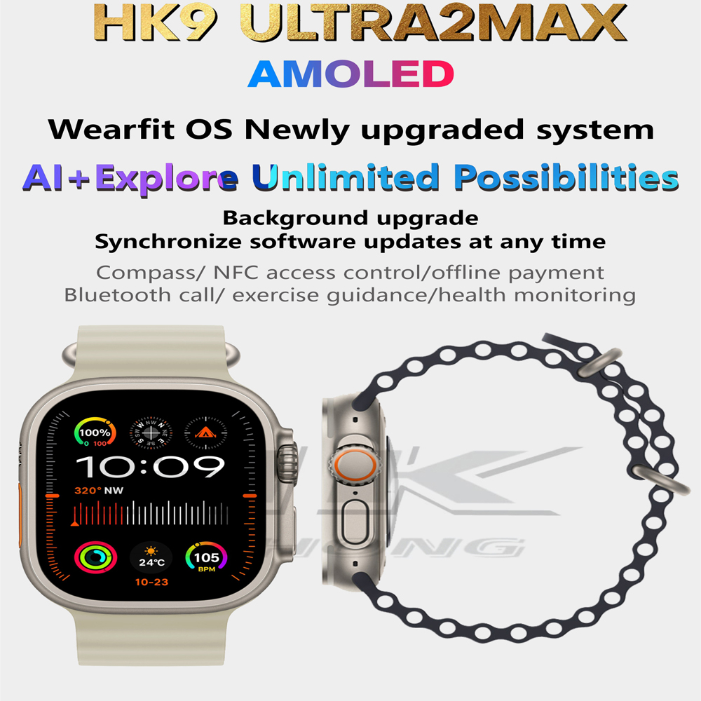 HK9 Ultra 2 Max AMOLED ChatGPT Men Smart Watch AI Watch Face with Compass 2GB ROM Compass Door NFC Sports Smartwatch for IOS&Android.. 