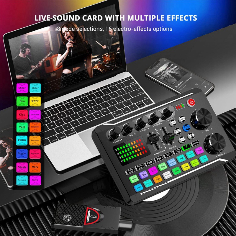 F998 Live Sound Card Audio Mixer Podcast, for Sound Effects Board. 