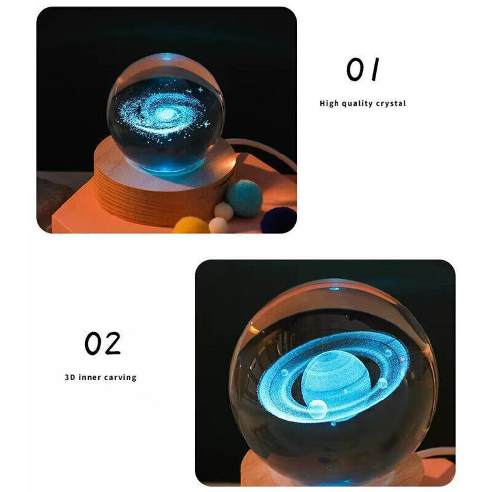 Planet 3D Crystal Ball Engraving Solar System LED Ball Light Touch Switch. 