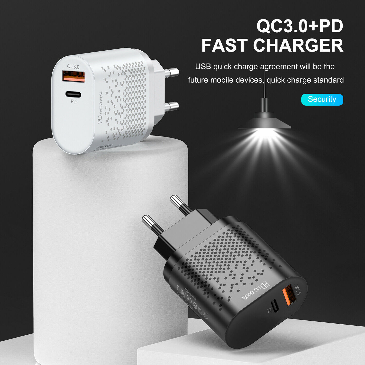 18W PD Fast Charger USB C Quick Charging QC 3.0 Phone Adapter US EU Plug Type-C for Android. 