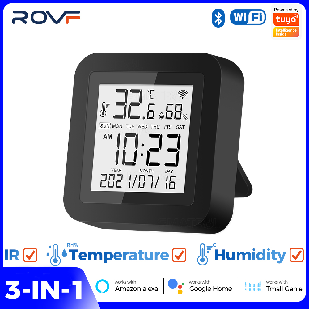 ROVF Tuya Smart Wifi IR Remote Control Universal Temperature Humidity Sensor Work for Alexa Google Home Smart Life