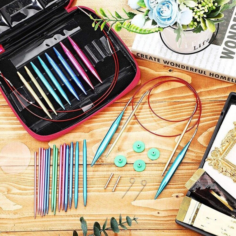 13 Sizes Aluminum Circular Knitting Needles Set Interchangeable Crochet Hooks. 