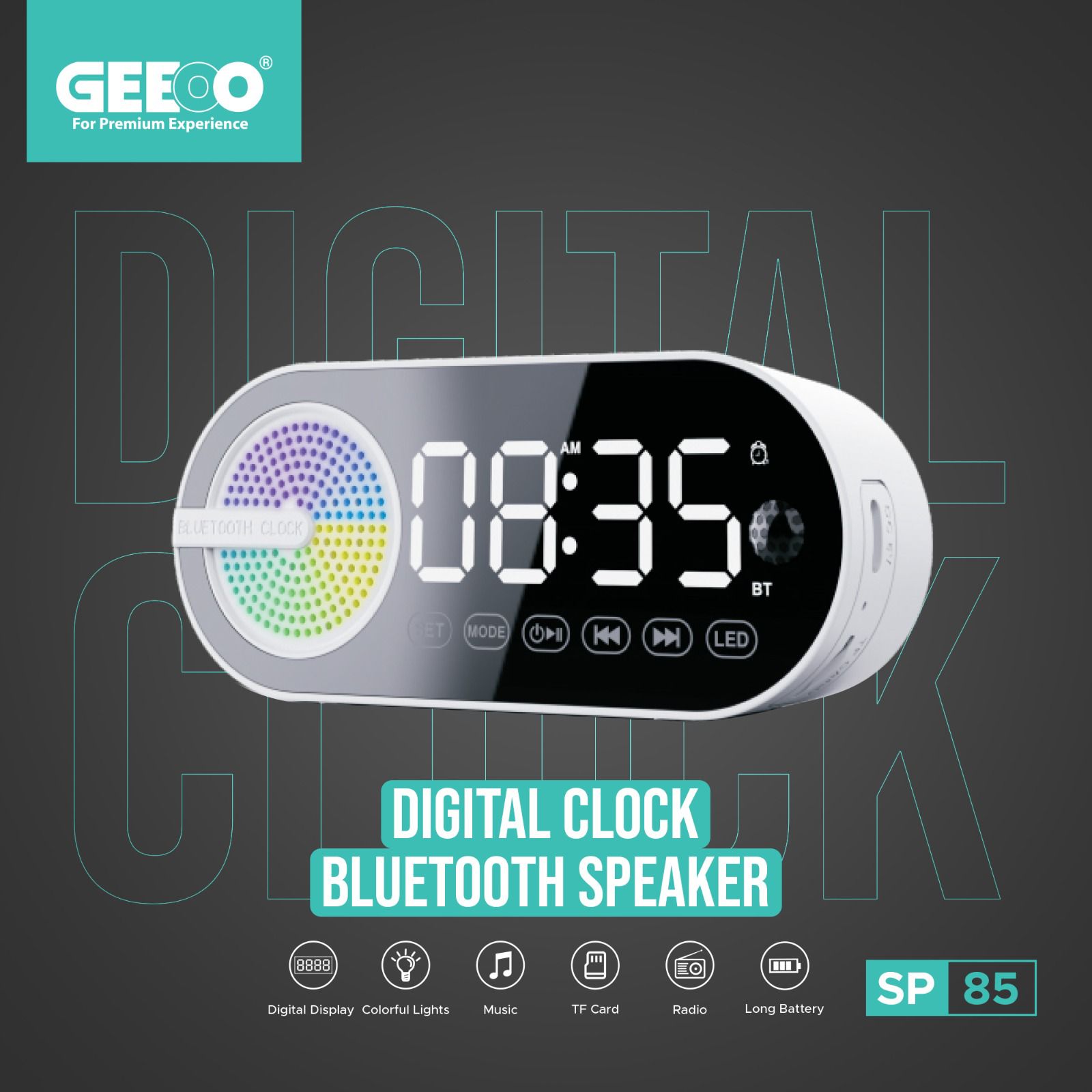 SP-85 DIGITAL CLOCK AND BLUETOOTH SPEAKER