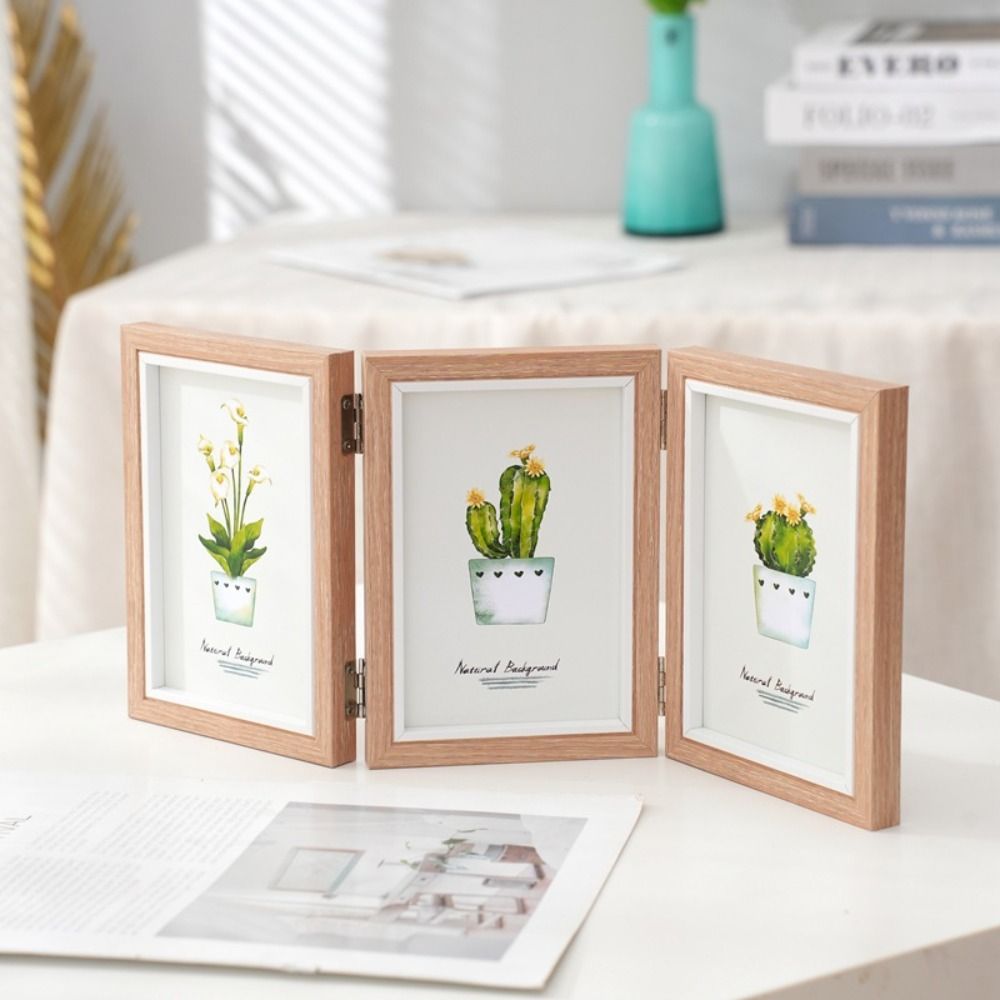 Creative Foldable Hinge Photo Frame Rectangular Double/Triple Combination Folding Frame Wooden 2/3/4/5 Linked.