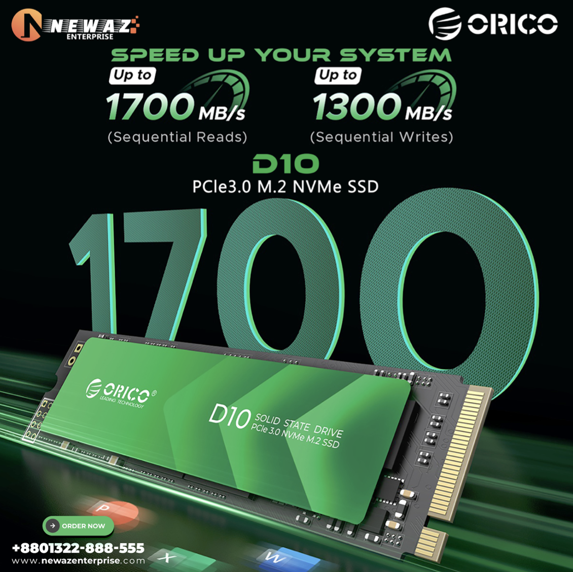 ORICO  D10 SSD M.2 NVMe PCIe Gen3 x4 2280 SSD Gen 3 128GB