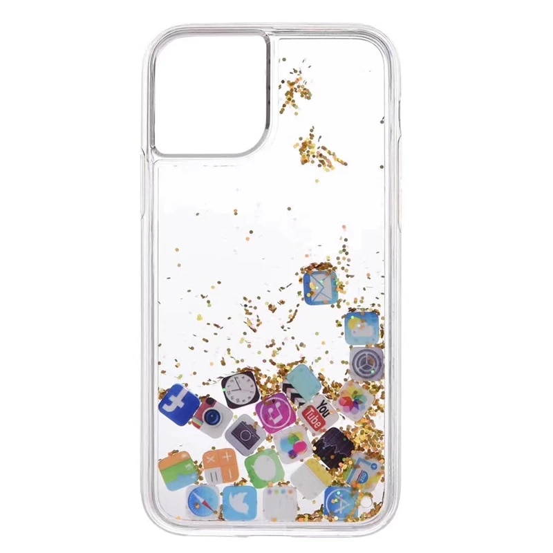 Dynamic Quicksand phone Case for iphone 14 13 12 11 Pro Max 6s 7 8 Plus X XR XS Max SE Cute Apps Icon Liquid Glitter Clear Cover. 