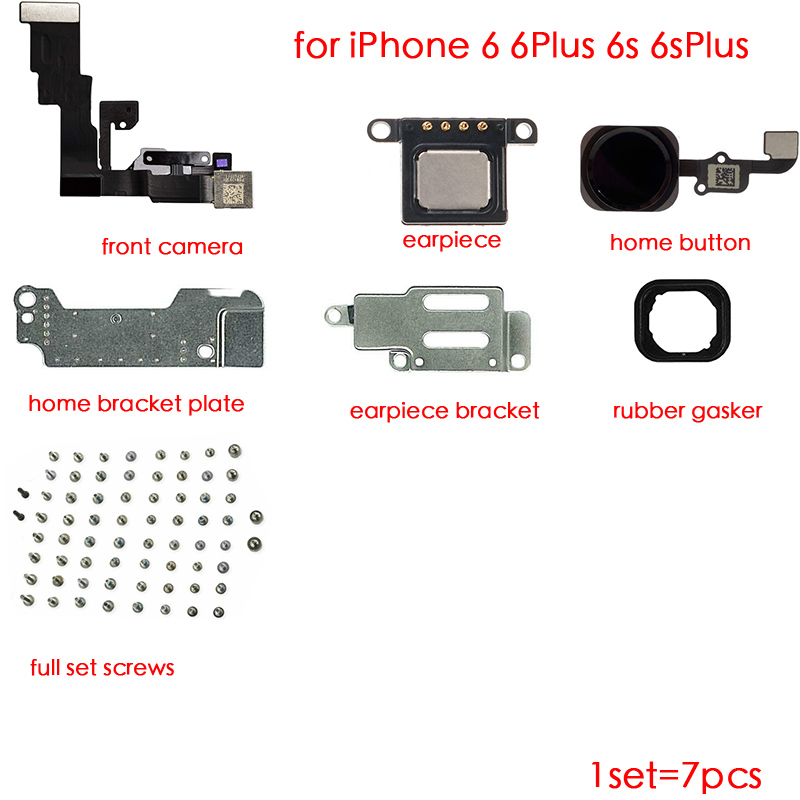 Full Set LCD Parts For iPhone 6 6P 6S Plus Front Camera Home Button Flex Cable Ear Speaker With All Screws Replacement. 