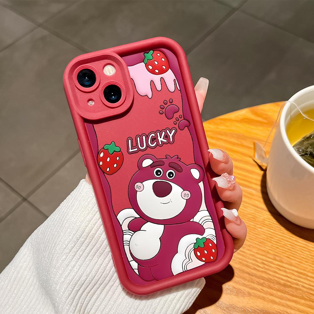 ZCSIBORUI for OPPO A18 A38 Back Cover Lotso Strawberry Pattern Soft Camera Protection Rubber Square Ladder Phone Case. 