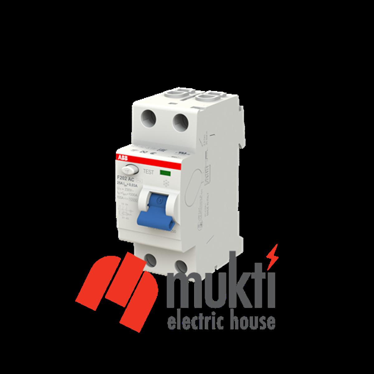 ABB RCCB DP 25A 30mA Single Phase Application Residual Current Circuit Breaker 2P F202AC-25/0.03