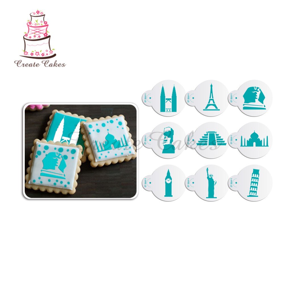 【happy one】Eiffel Tower Cookie& Decorative Stencils Petronas Twin Stencil for Cake Plastic Coffee Stencil ST-866. 