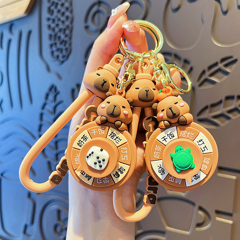1PC PVC Simulation Capybara Rodent Pendant Capybara Spinning Happy Panda Spinning Wheel Keychain Cute Anime Keyring Fayshow. 