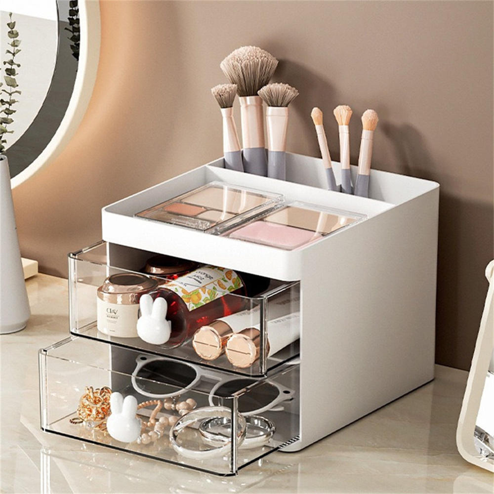 Makeup Desktop storage box Compact Plastic Cosmetic Cosmetics storage Drawer divided plastic box for Vanity table Bathroom Bedroom Cosmetics store Travel. 
