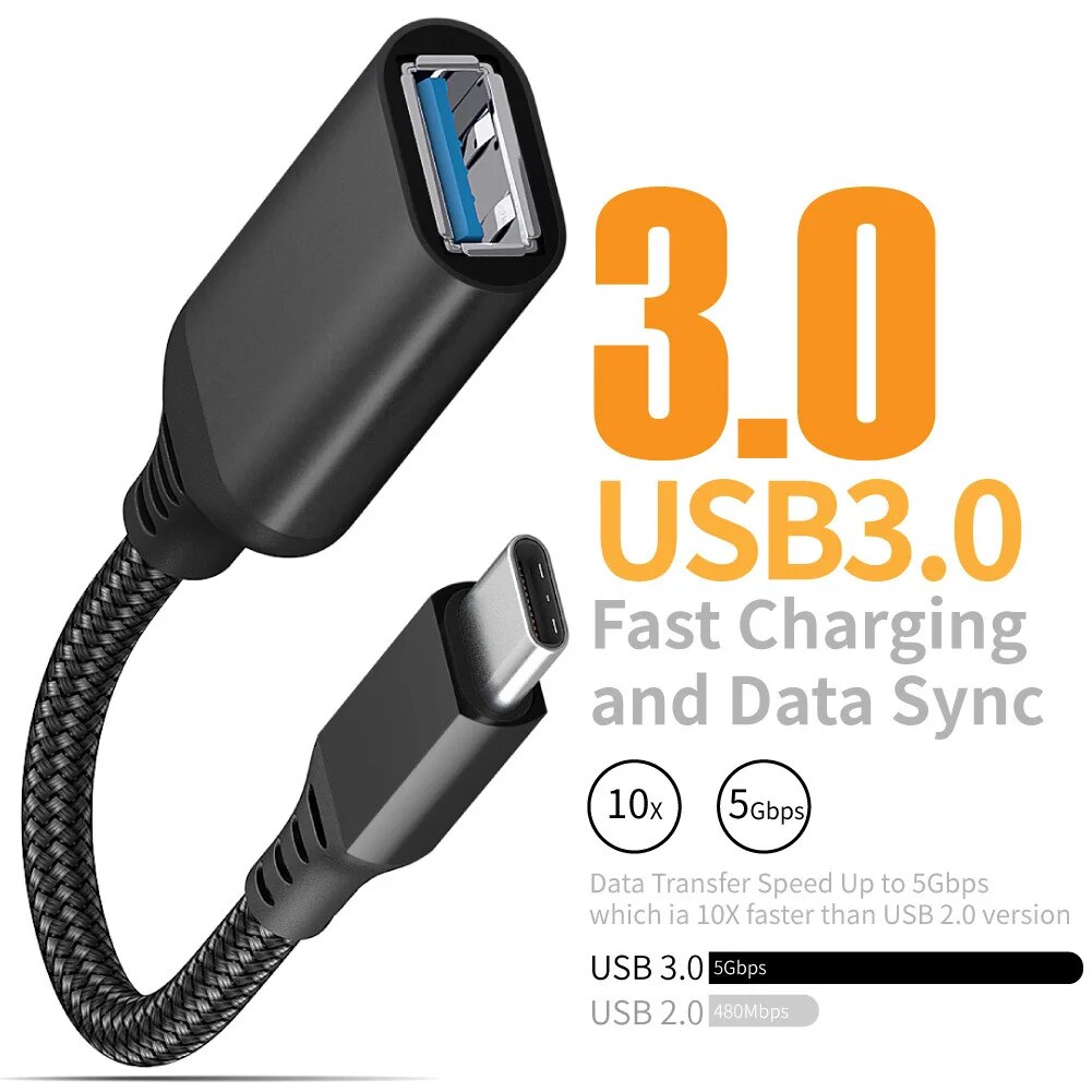 SHIWANA USB A to USBC Data Transfer Connector Type C OTG Cable USB3.0 3.1 Adapter Cable for Phone Laptop Car Extension Converter. 