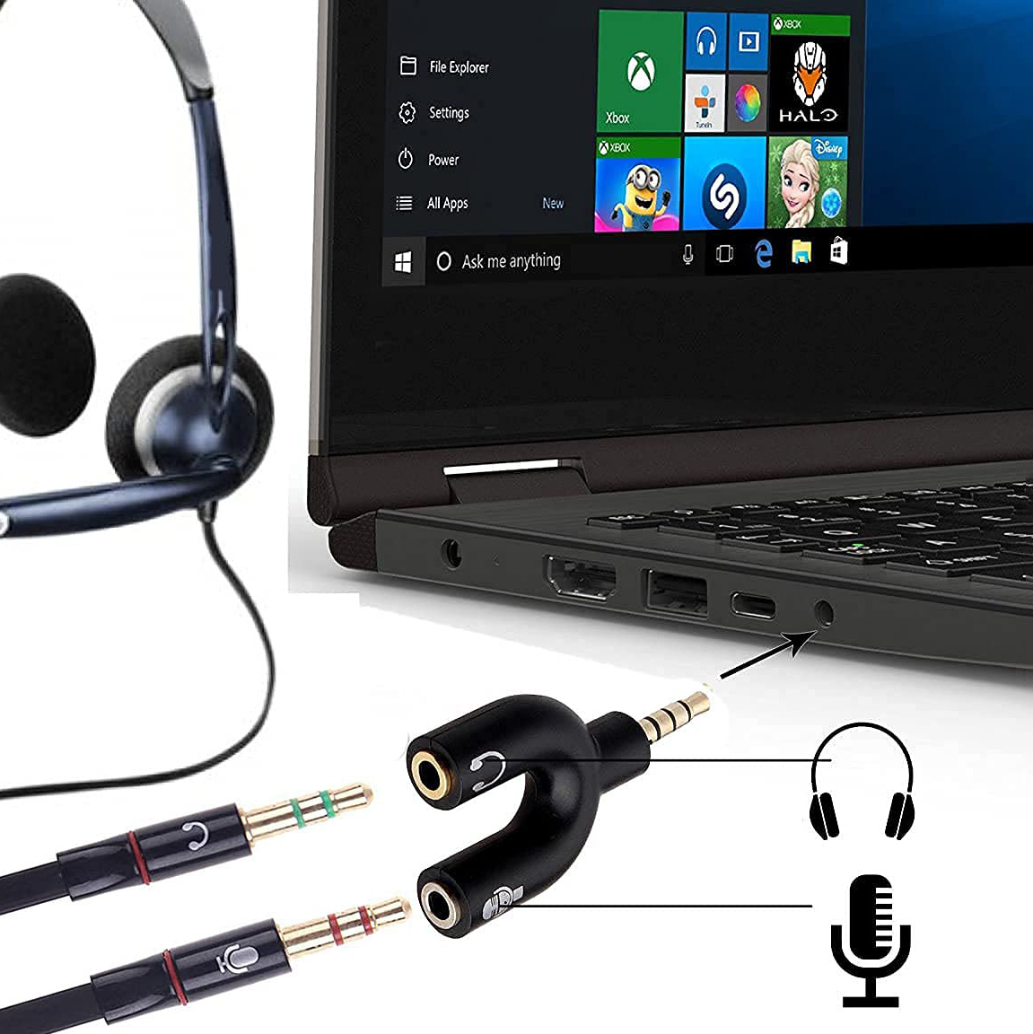 U-Shape Smartphone 3.5mm Audio Splitter For Headphone And Microphone. 