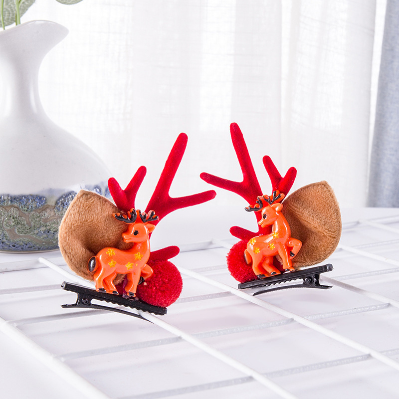 New christmas antler hairpins hair ornaments children's clips girls korean net red cartoon elk hairpin hair accessories wholesale