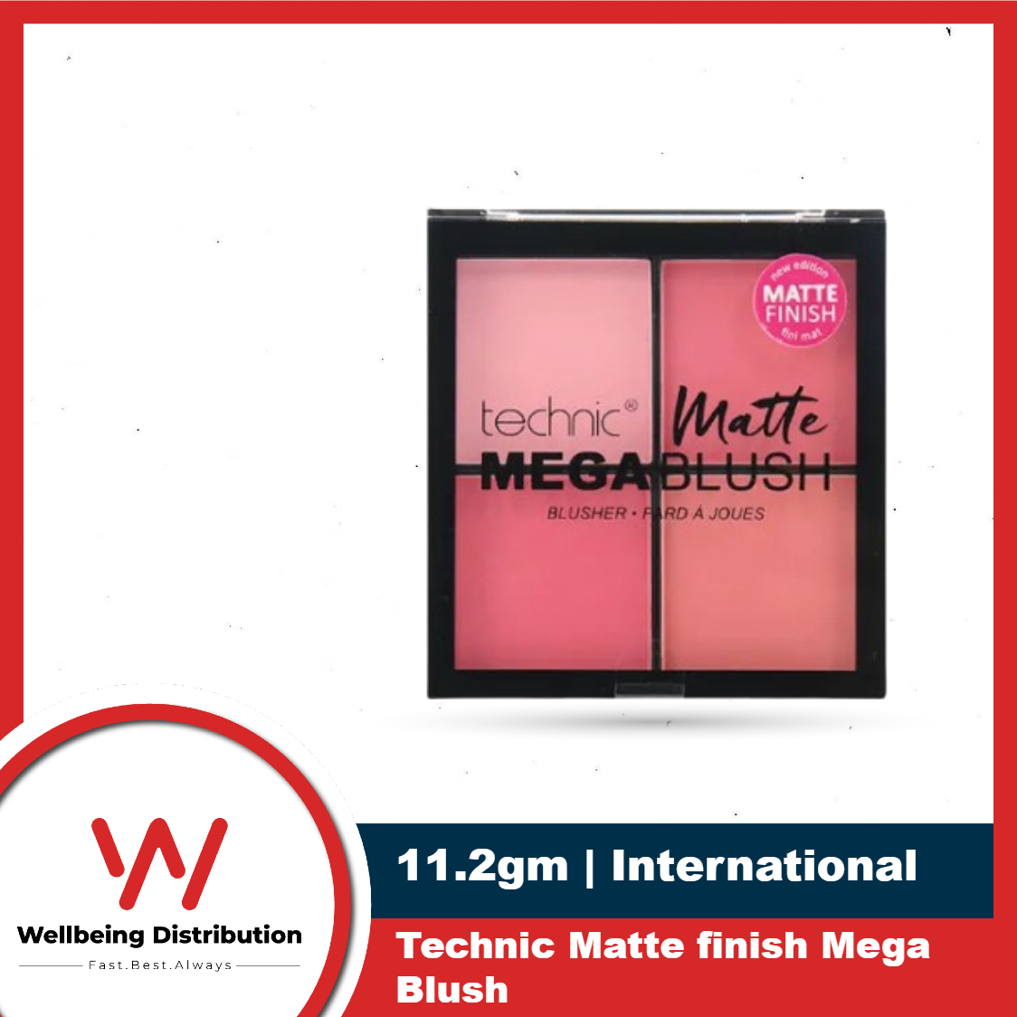 Technic Matte Mega Blush Palette - Highly Pigmented, 4 Colors, Long-Lasting 11.2g
