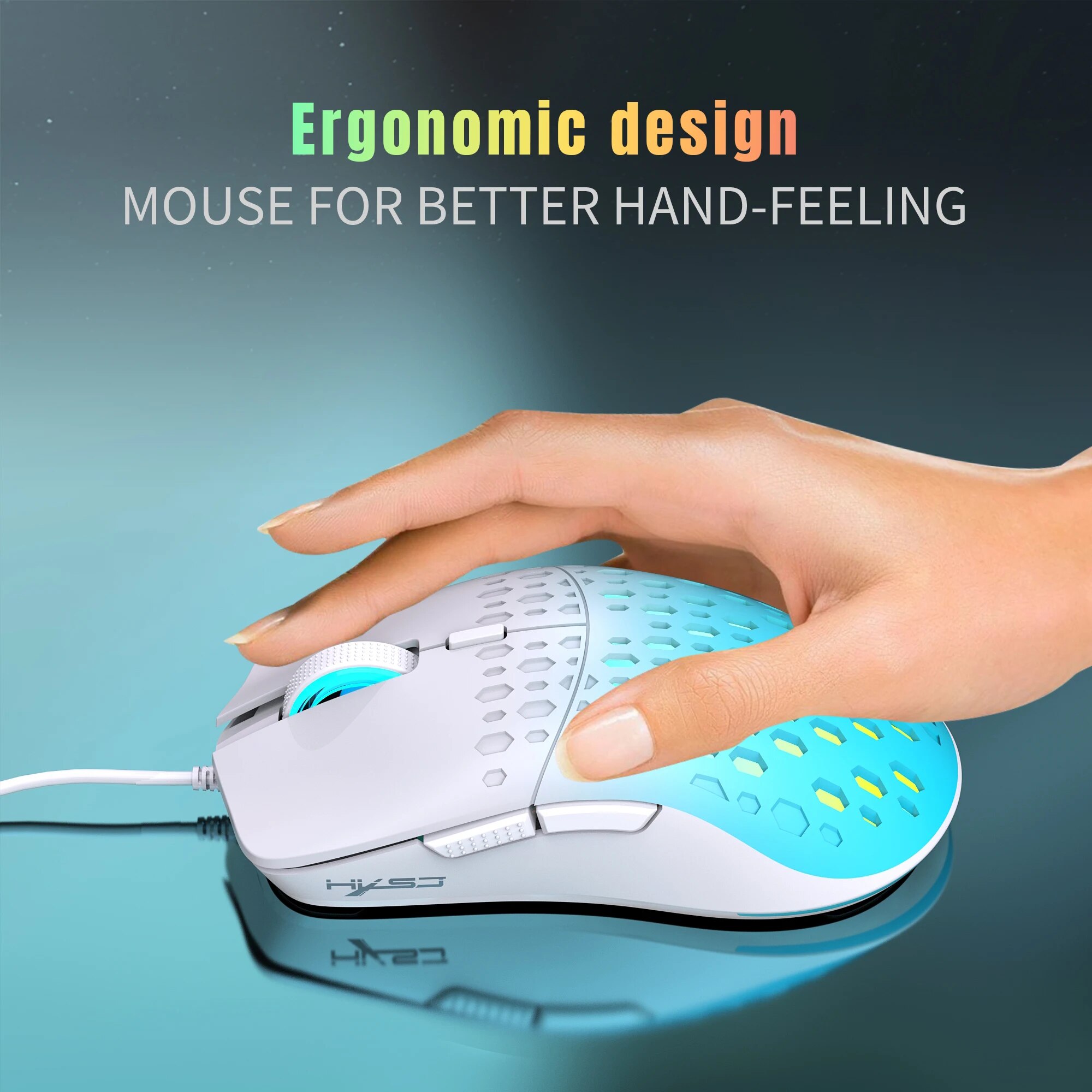 USB Wired Gaming Mouse RGB Gamer Hollow Out Mouses Adjustable 3600 DPI Honeycomb Macro Programmable Ergonomic Mice for PUBG. 