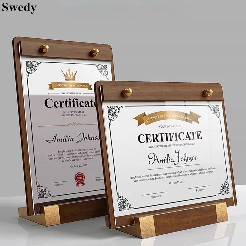 A4 210x297mm 8.5x11 Inch Acrylic Sign Holder Menu Paper Advertising Display Stand Wood Base Price List Label Poster Frame. 