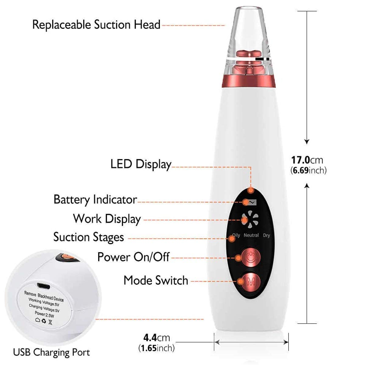 Telebrans As seen on TV 6 in 1 Multi-function Blackhead Remover Tools,Electric Derma suction Machine,USB Rechargeable Acne Pimple Pore Cleaner Vacuum tool - Facial Cleanser Device for Nose & Skin Care. 