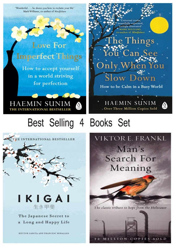 Best Selling 4 Books Set (Ikigai, Man's Search For Meaning, The Things You Can See Only When You Slow Down & Love for Imperfect Things) Paperback. 