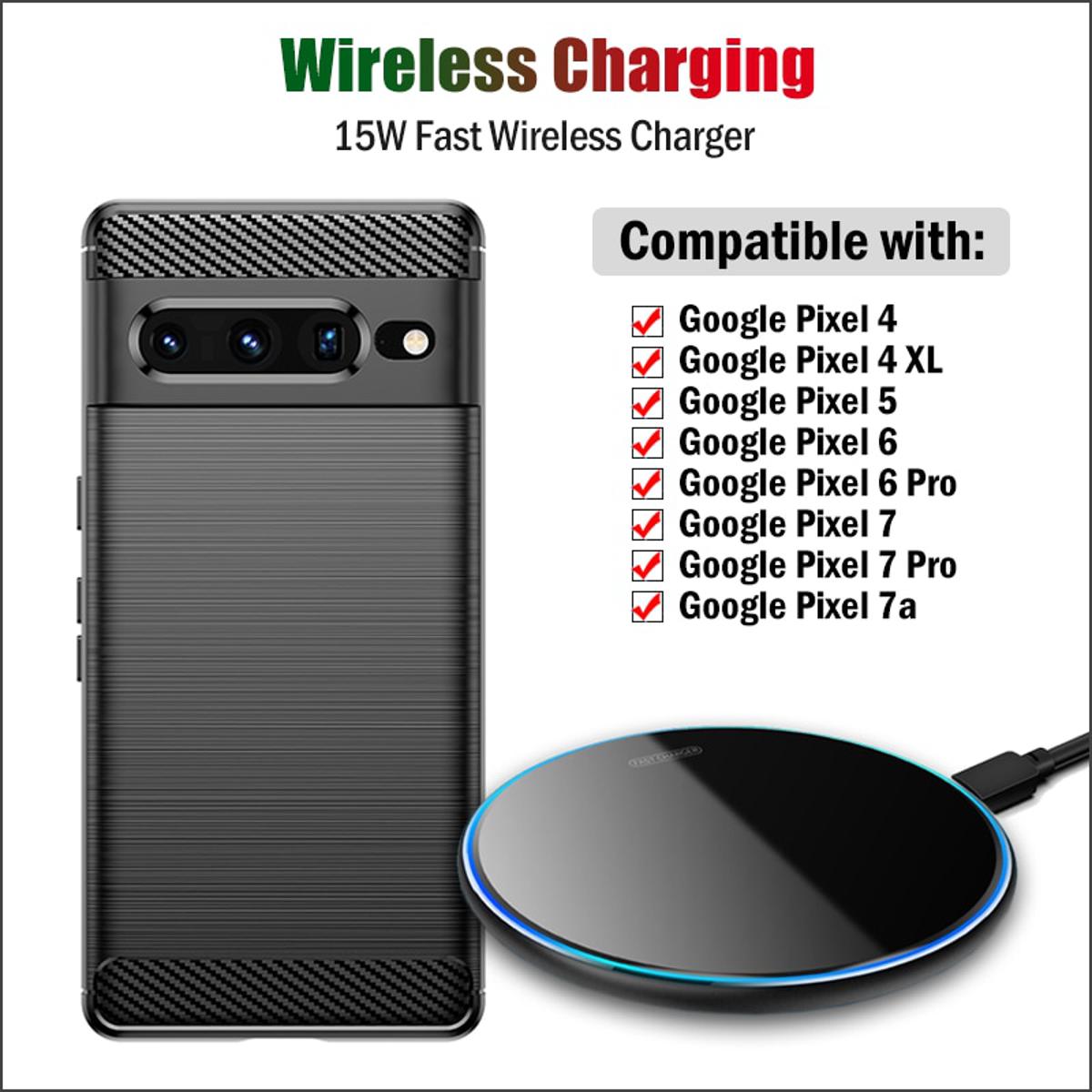 15W Universal Fast Qi Wireless Charging Pad for Google Pixel 7a 7 6 Pro 5 4 XL Wireless Charger with USB Type-C Cable Gift Case