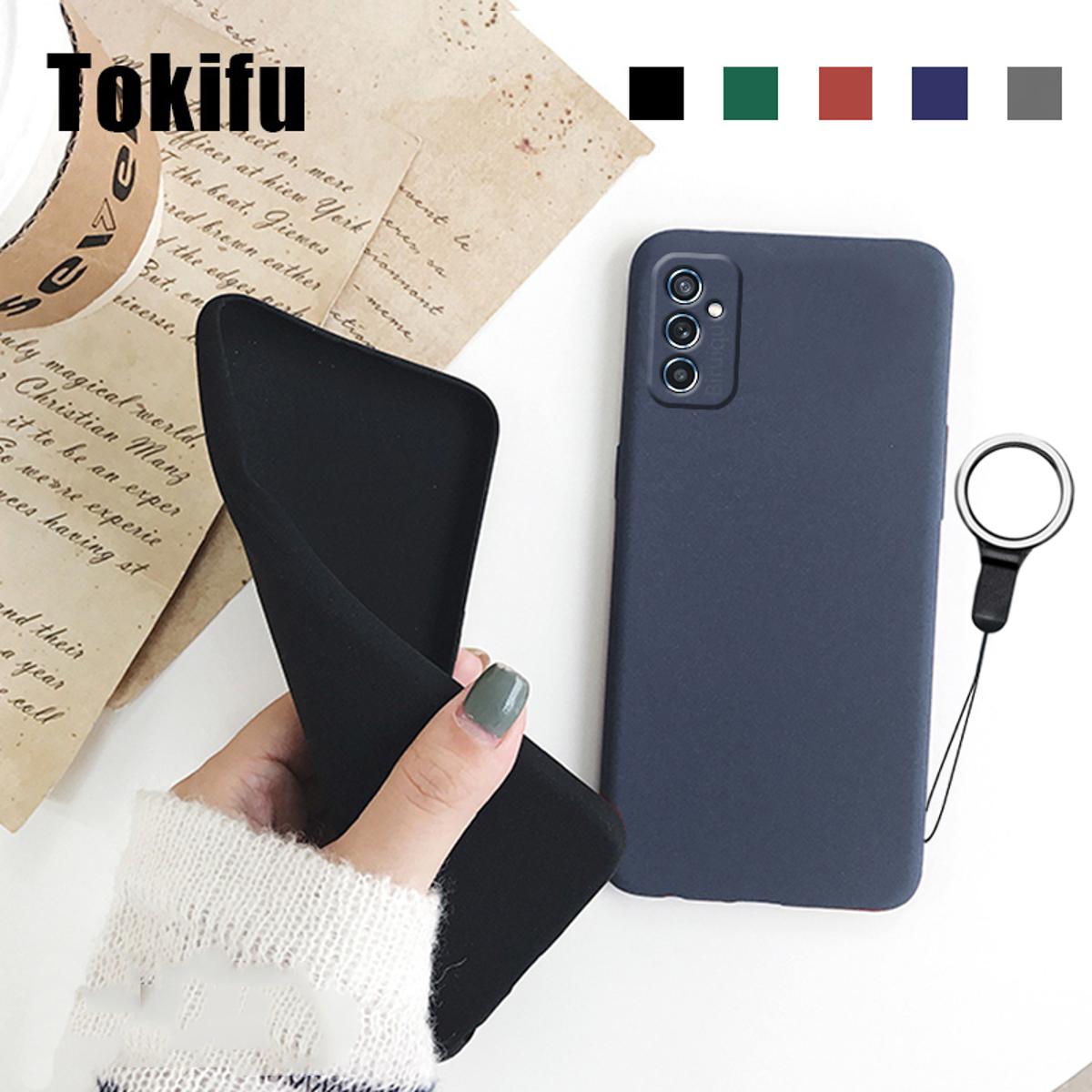 Tokifu For Samsung Galaxy M52 5G Back Cover Matte Simple Solid Color Soft Silicone TPU Case +Lanyard