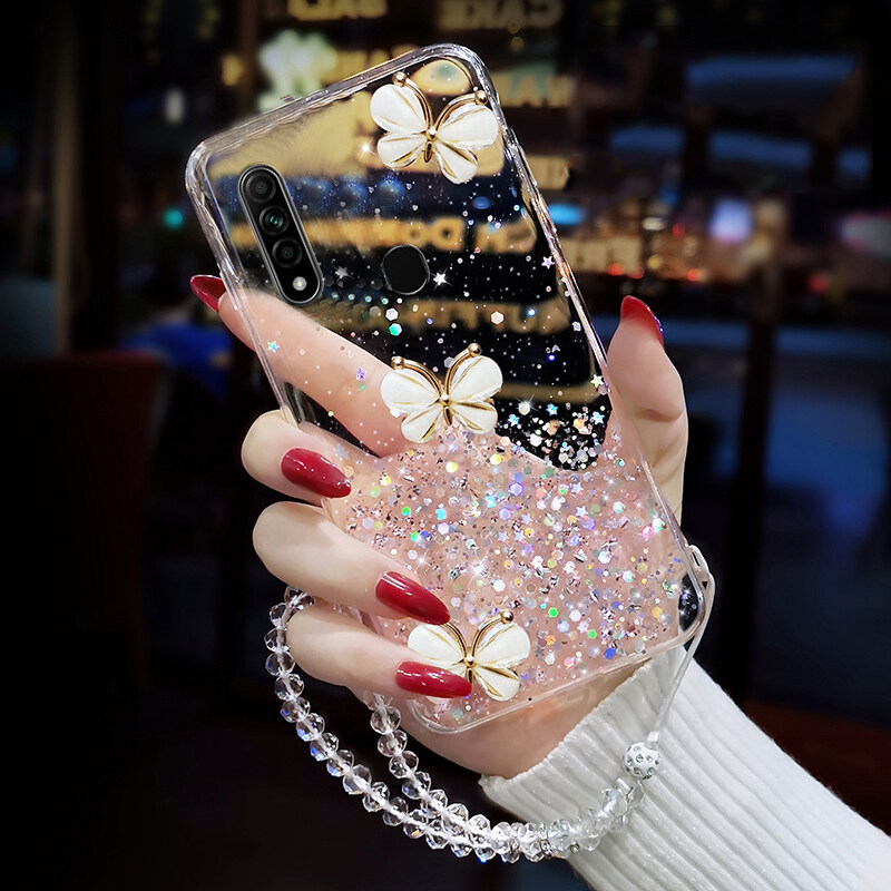 Phone case OPPO A31 Shiny Ring Case Glitter Soft Transparent Butterfly Cases For OPPO A31 Back Cover + Free Crystal Chain. 