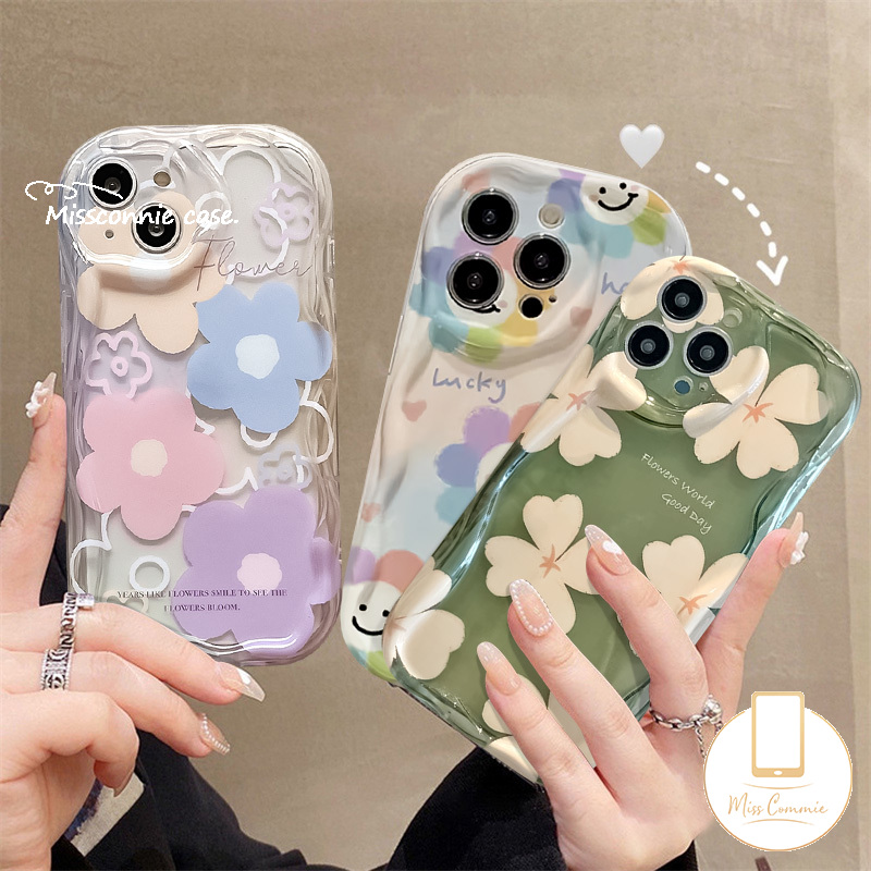 MissConnie For Redmi 10C 9C 9T 12C 10 9A 12 9 10A A1 A2 9C NFC Note 10Pro 11 10 11s 10s 10 Pro Max Plus POCO M3 3D Wavy Curved Edge Fresh Flowers Shockproof Airbag Glossy Soft Tpu Back Cover