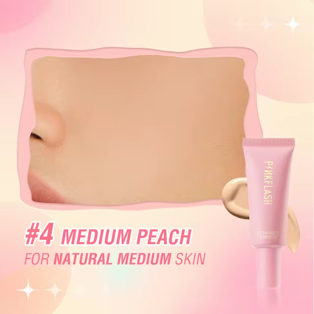 PinkFlash Foundation #4 Medium peach (Suitable for warm pink) OhMySelf Foundation Weightless Lasting All Day High Coverage Oil Control Matte - 25g. 