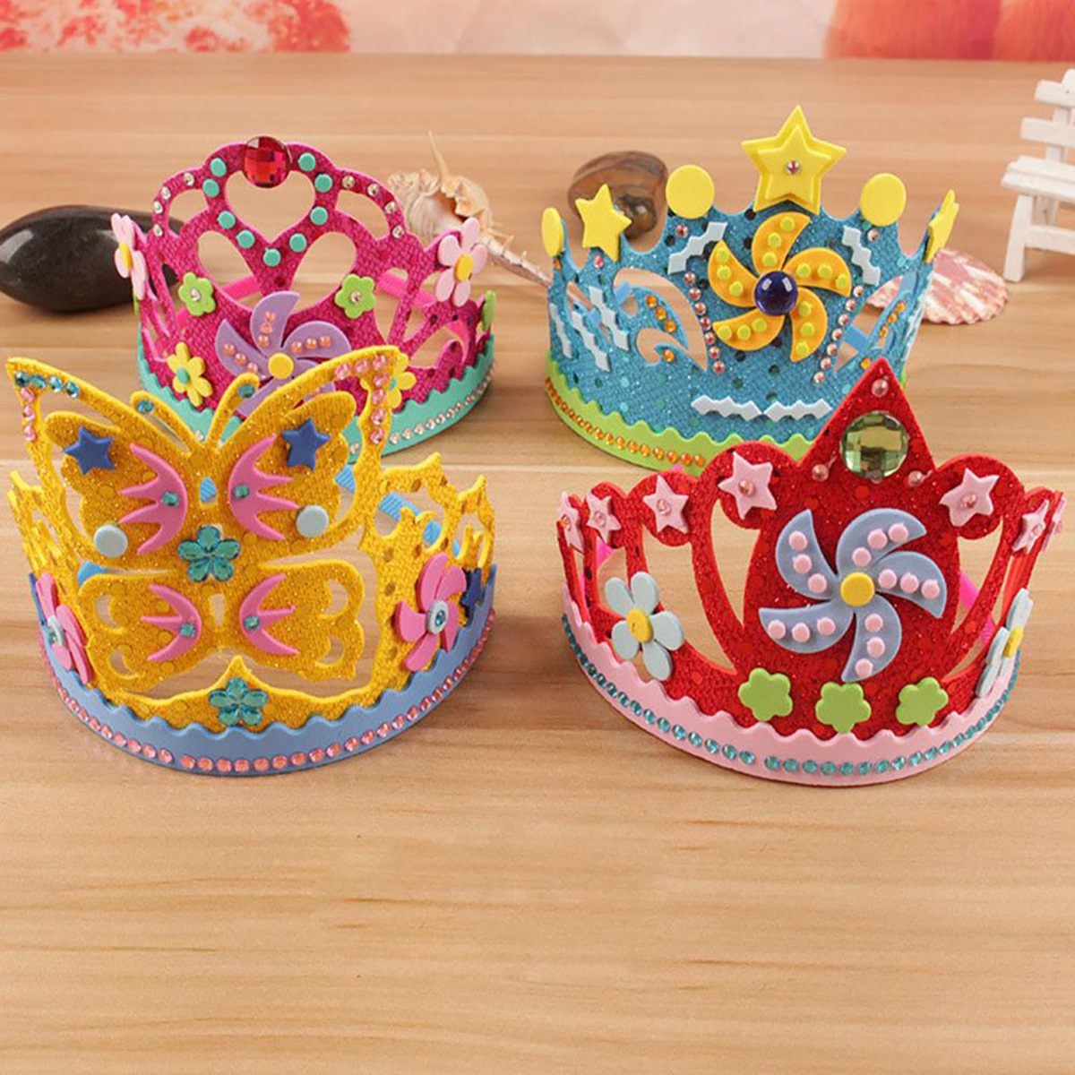 【happy one】Kids DIY Crown Toy Flowers Stars EVA Foam Paper Crown Handmade Toy Party Birthday Hat for Gift