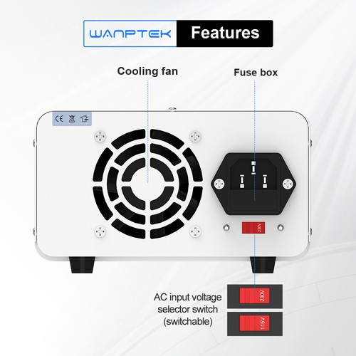 WANPTEK TPS305 Adjustable Regulated DC Power Supply, 30V 5A, Encoder Adjustment, USB Type-C Fast Charge, 4-Digit Display, Low Noise, A/V Switching, Cooling Fan White - UK Plug. 