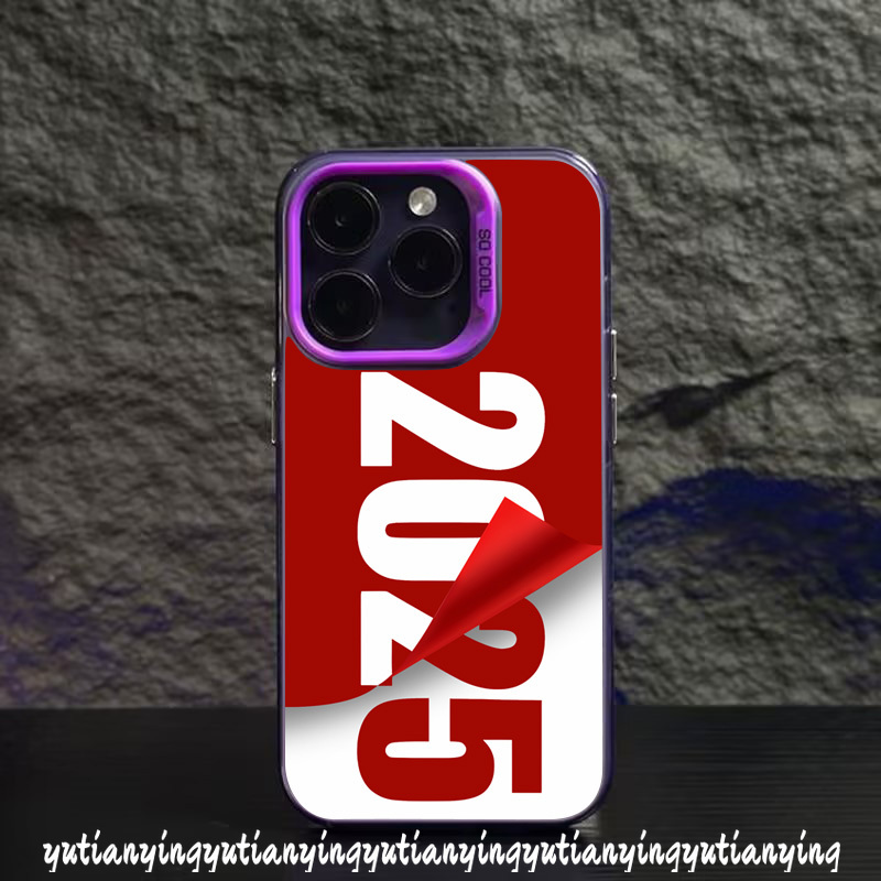 Red New Year 2025 Letter Case for Realme C67 C51s C55 C63 C35 C65 C61 C53 C20 C15 C33 C25 C31 C51 C30 C12 C21 Note 60 50 C17 C11 C21Y C25Y 9i 5 8i 11 5i Narzo N63 Plated Metal Lens Case. 