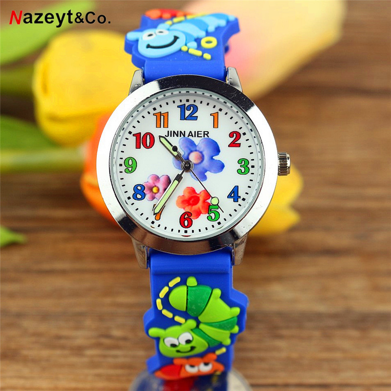 Children's Simplicity Flower Luminous Pointer Quartz Watch 3D Bug Pattern Strap Silicone Watch. 