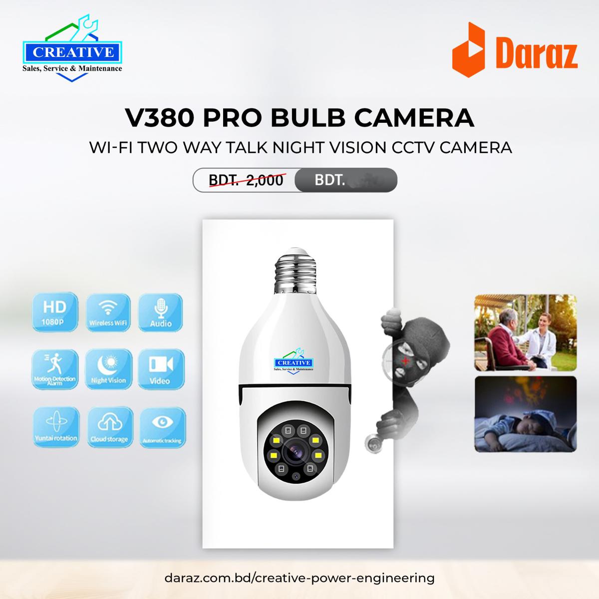 V380 pro Bulb camera Smart bulb IP camera Real Motion Tracking E27 Wi-Fi Two Way Talk Colour Night Vision CCTV Camera