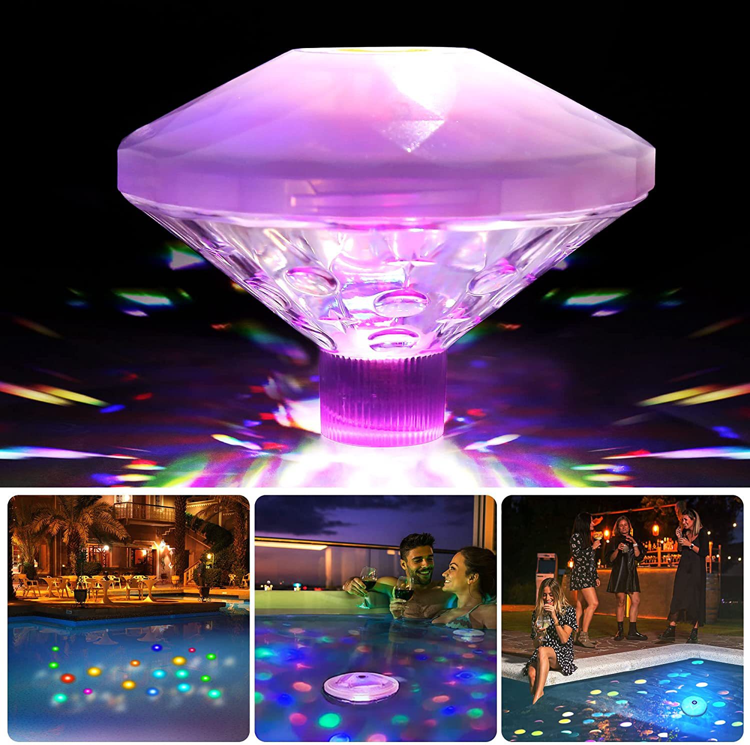 Foreign trade new creative colorful pool lights, intelligent dazzling projection lights, water floating lights, diamond projection night lights