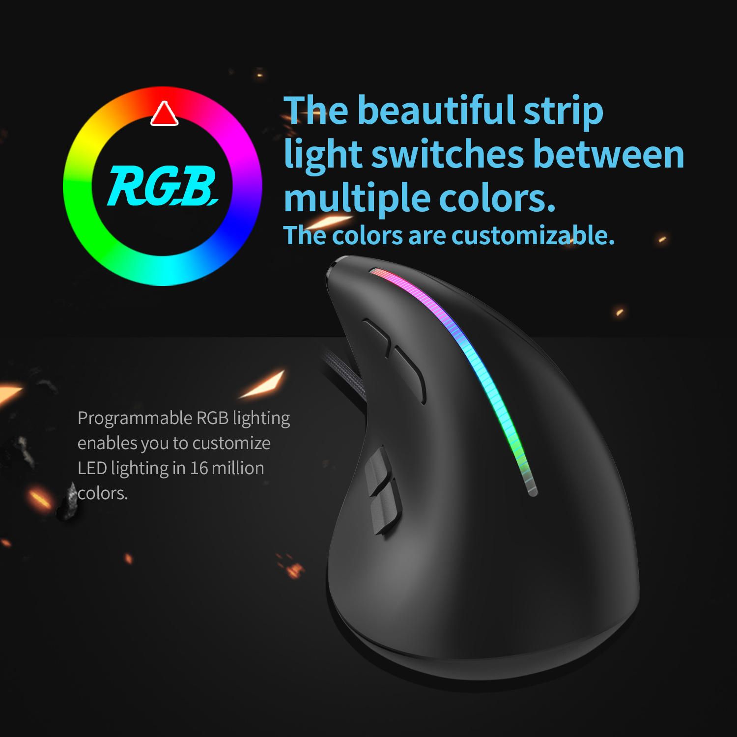 Laptop 800 DP Wired Gaming Mouse JOMAA RGB Vertical Ergonomic Mouse 9 Button Programmable 12I Mouse for Gaming PC. 