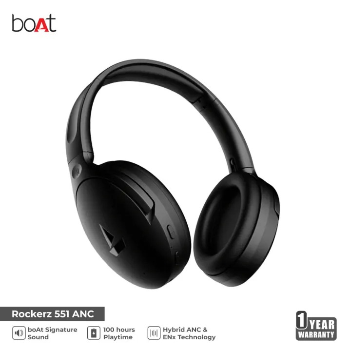 boAt Rockerz 551 ANC Headphones with ENx Noise Cancellation Technology, 100 Hours of Playback, Signature & Balanced Sound Modes, Integrated Controls, and Fast Charging Technology