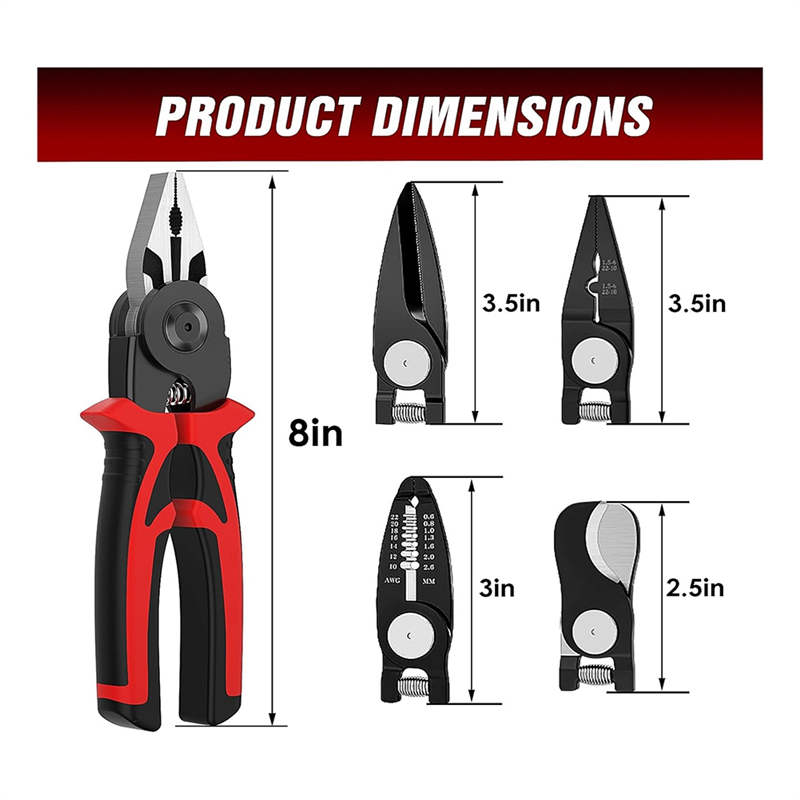 5-In-1 Replaceable Pliers Tool, Multifunctional Tool - with Wire Strippers, Crimping Pliers, Shears, Birthday Gift. 