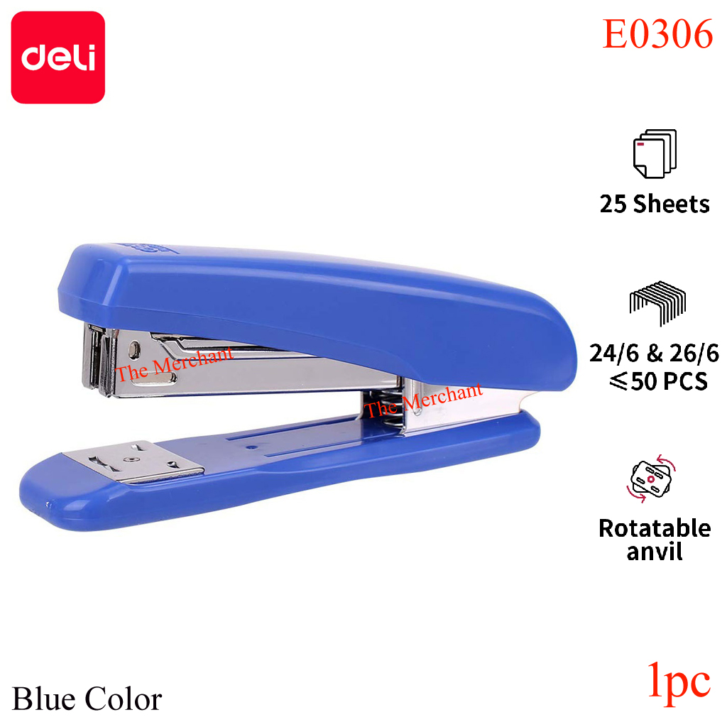 Deli E0306 Stapler - Blue/Black/White all colur availe availe - 25 Sheets Capacity - 1pc. 