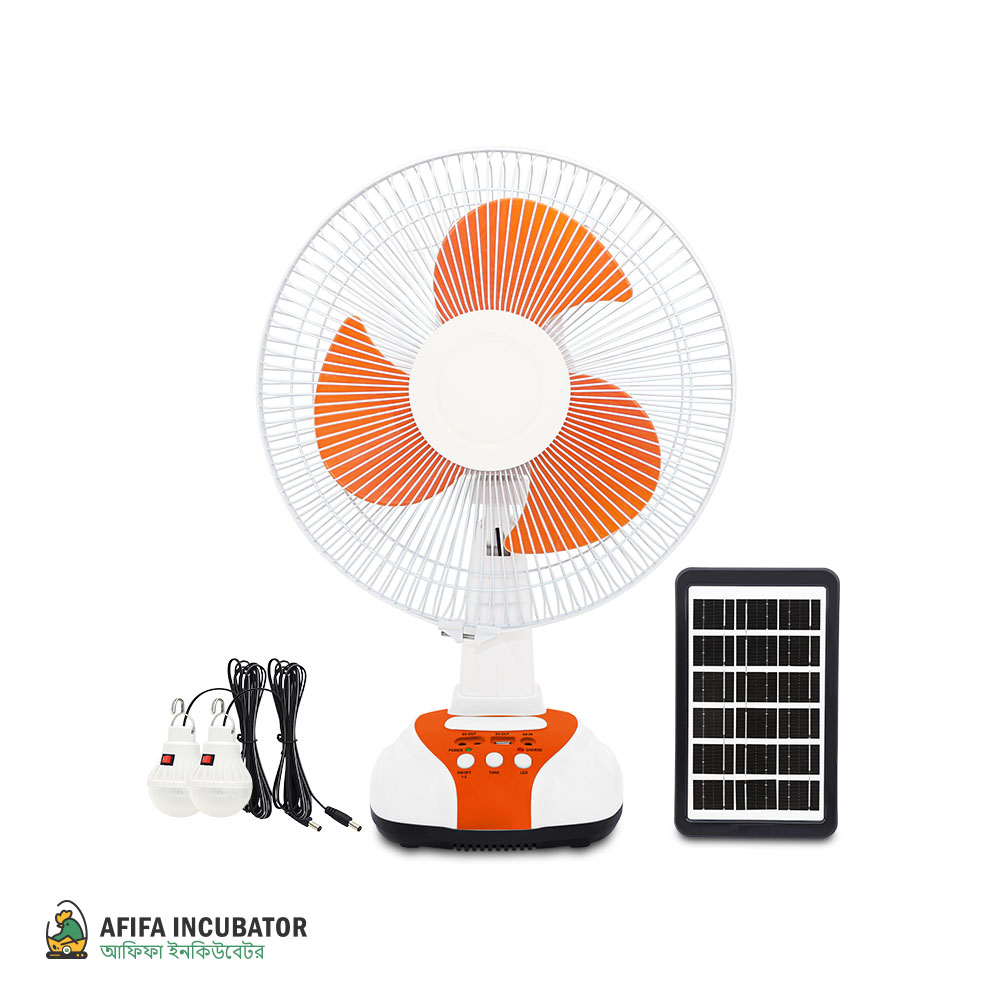 MK Defender 12 inches Rechargeable emergency Fan Solar Fan with solar battery Table Fan with LED light 2 Speed AC DC Charging - Mk-2912