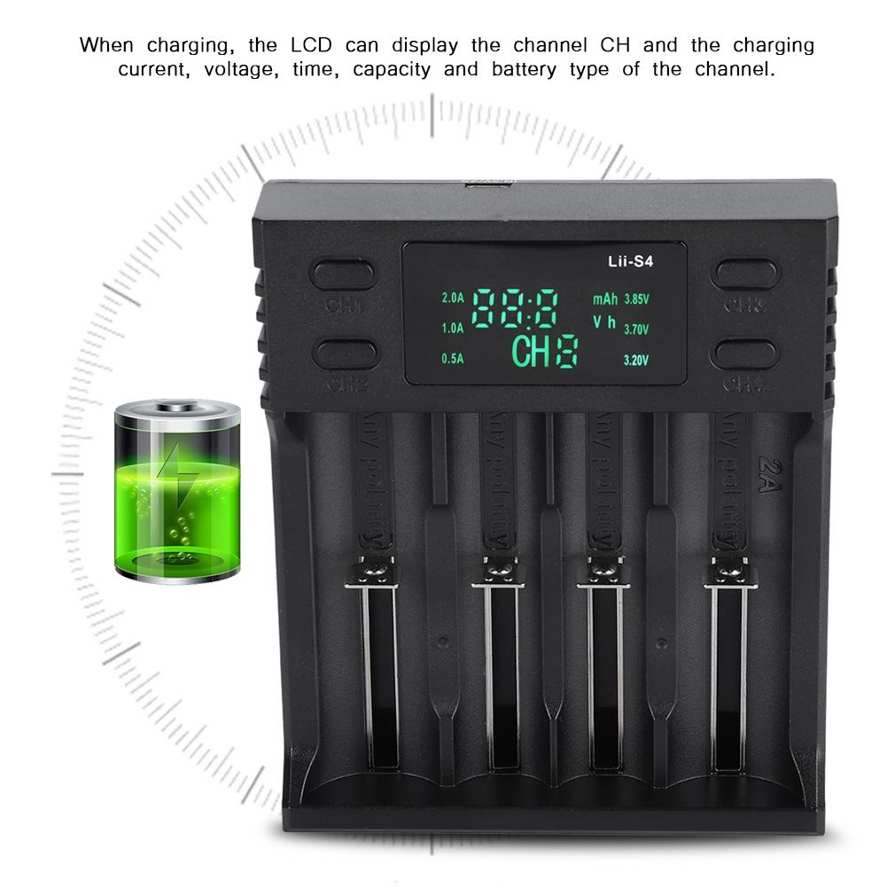 Charger Four Slot LiitoKala Lii-S4 DC 5V2A Smart with Power Display. 