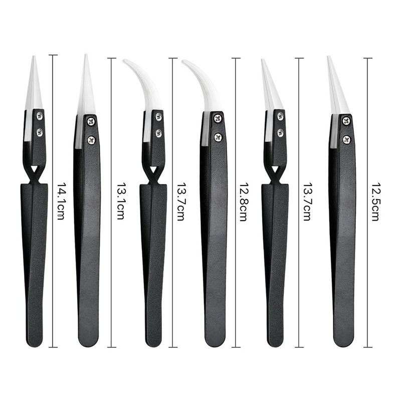 6 Piece Precision Reverse Ceramic Tweezers Set Resistant Electronics Soldering Tweezers Anti-Magnetic Pointed For Solder B. 