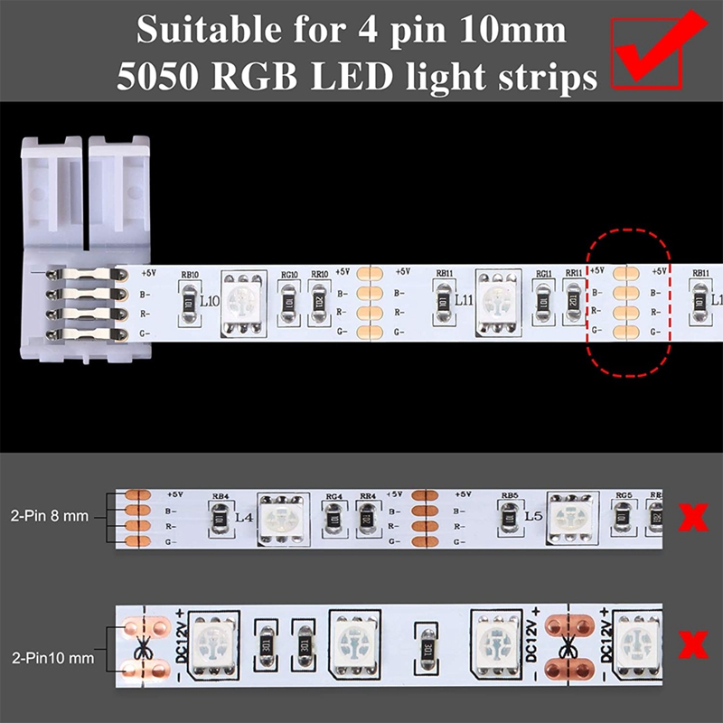 LED Strip Lights Connectors 4-Pin RGB Strip Lights Connectors T-Shape Solderless LED Connectors for 5050 RGB Strip Light. 