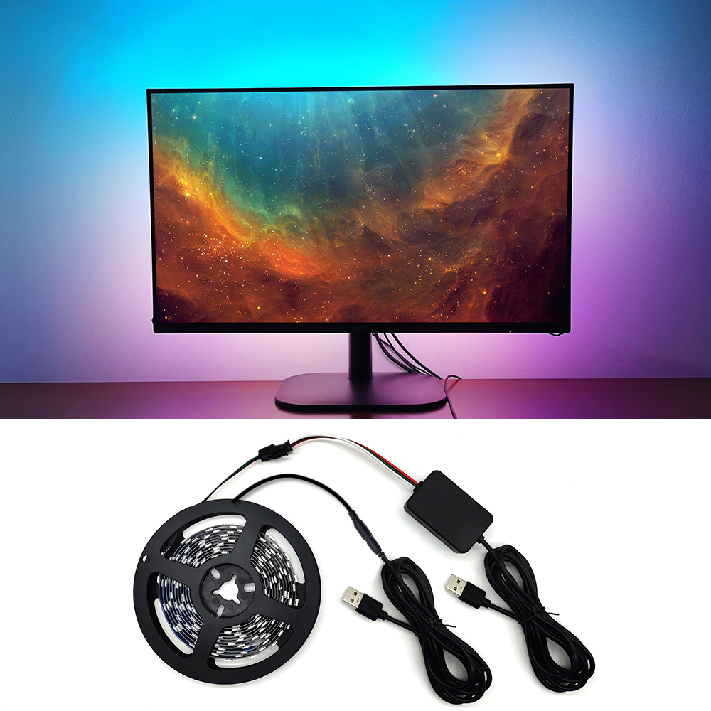 DIY Ambient Light Kit Addressable WS2812b 5V USB RGB LED Strip PC Monitor Luces Inmersivas TV Alexa WIFI Sync Backlight Tape. 
