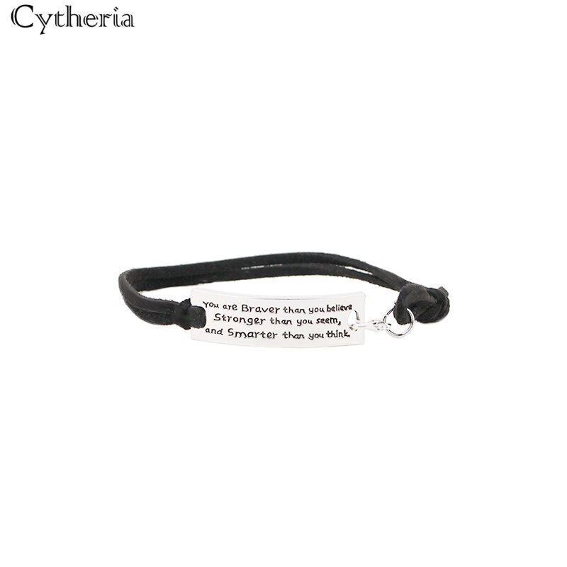 【VisioN Shop】You are braver you stronger than you seem and smarter than you think Bracelets letter Leather Bangles men. 